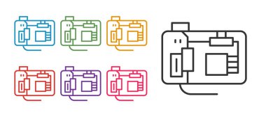 Elektronik bilgisayar bileşenlerini ayarla ana kart dijital çip entegre bilim simgesi beyaz arkaplanda izole edildi. Devre kartı. Simgeleri renklendirin. Vektör.