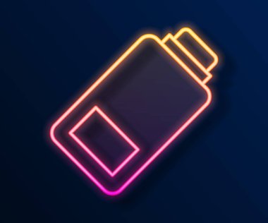 Parlayan neon hattı Batarya şarj seviyesi göstergesi simgesi siyah arkaplanda izole edildi. Vektör.