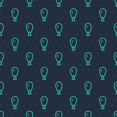 Yeşil çizgi tavuk budu ikonu mavi arka planda izole edilmiş kusursuz desen. Tavuk budu. Vektör.