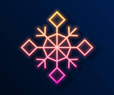 Parlayan neon hattı Kar Tanesi simgesi siyah arkaplanda izole edildi. Mutlu Noeller ve mutlu yıllar. Vektör.