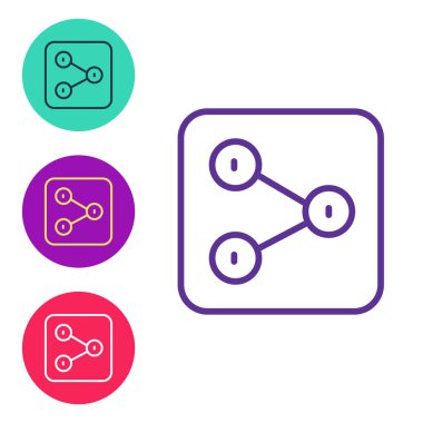Satır Paylaşım simgesini beyaz arkaplanda izole et. Paylaş, paylaş, iletişim piktogramı, sosyal medya, bağlantı, ağ. Simgeleri renklendirin. Vektör.