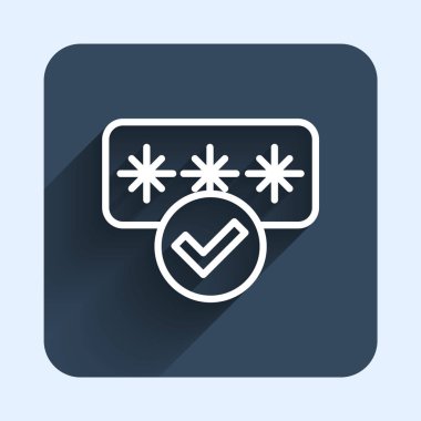 White line Password protection and safety access icon isolated with long shadow background. Security, safety, protection, privacy concept. Blue square button. Vector.