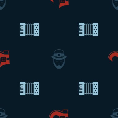 Set Leprechaun boot and Accordion on seamless pattern. Vector.