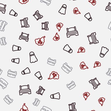 Set line Ghost, Big bed,  and Sleepy on seamless pattern. Vector