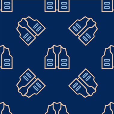 Line Fishing jacket icon isolated seamless pattern on blue background. Fishing vest.  Vector