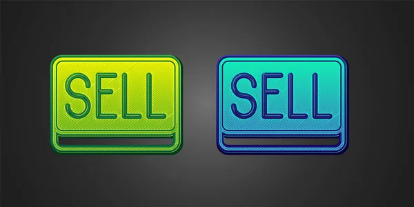 Зеленый Синий Продавать Значок Кнопки Изолированы Черном Фоне Концепция Рынка — стоковый вектор