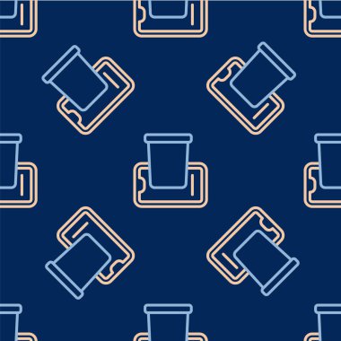 Line Food ordering on mobile icon isolated seamless pattern on blue background. Order by mobile phone. Restaurant food delivery concept.  Vector