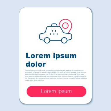 Gri arkaplanda taksi arabası simgesi olan çizgi haritası işaretçisi. Konum sembolü. Renkli taslak konsepti. Vektör
