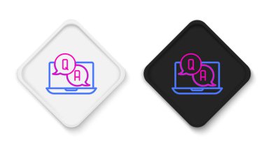 Beyaz arkaplanda Soru ve Yanıt simgesinin izole edildiği satır konuşma balonları. Q ve A sembolü. SSS işareti. Konuşma balonu ve çizelgesi. Renkli taslak konsepti. Vektör