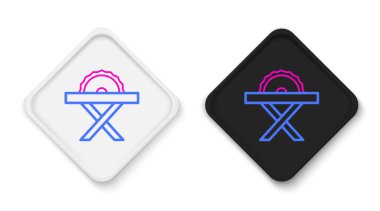 Beyaz zemin üzerinde çelik dişli disk simgesi olan elektrikli elektrikli testere. Tahta ya da metal kesmek için elektrikli el aleti. Renkli taslak konsepti. Vektör