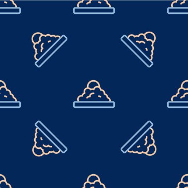 Line Rice in a bowl icon isolated seamless pattern on blue background. Traditional Asian food.  Vector