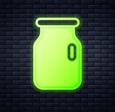 Duvarda izole edilmiş vida kapaklı parlak neon cam kavanoz. Vektör