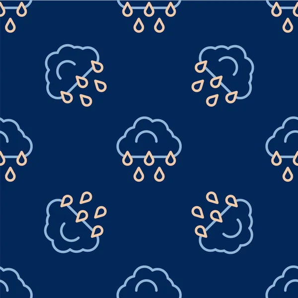 Line Cloud Ikonou Deště Izolované Bezešvé Vzor Modrém Pozadí Déšť — Stockový vektor
