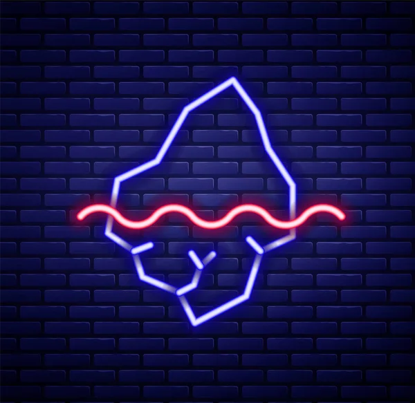 Glowing Neon Line Iceberg Icon Isolated Brick Wall Background Colorful — Stockvektor