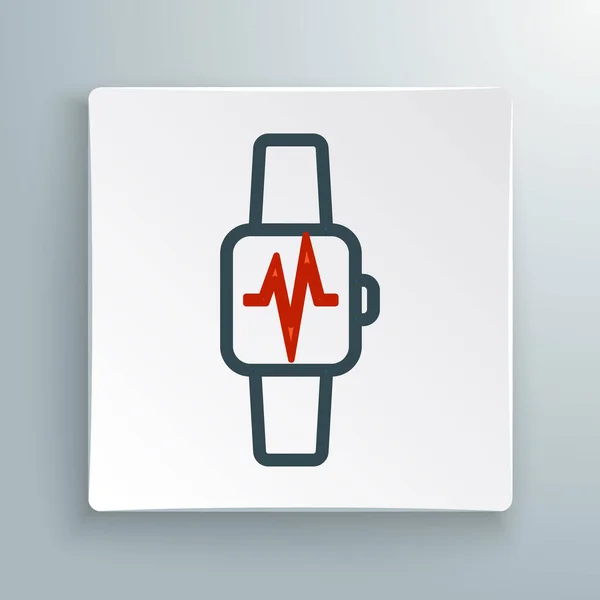 Line Smart Horloge Met Hartslag Pictogram Geïsoleerd Witte Achtergrond Fitness — Stockvector