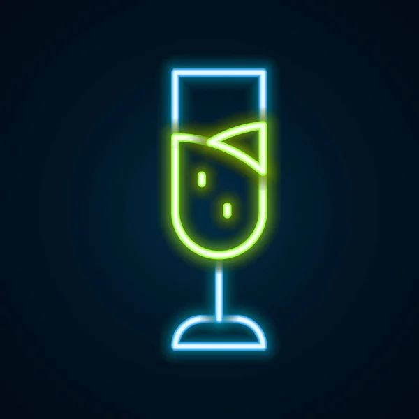 Leuchtende Neon Linie Glas Champagner Symbol Isoliert Auf Schwarzem Hintergrund — Stockvektor