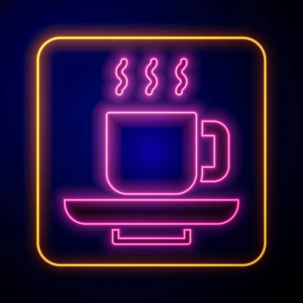 Glödande Neon Kaffe Kopp Ikon Isolerad Svart Bakgrund Tekopp Varmt — Stock vektor