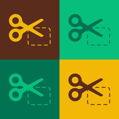 Pop sanat makasları renk arkaplanında izole edilmiş indirim kuponu simgesini keser. Online bir süpermarkette düşük fiyattan ya da yarı fiyatına satış yapma fikri. Vektör