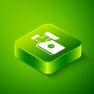 Isometric Kitchen et öğütücü simgesi yeşil arka planda izole edildi. Yeşil kare düğmesi. Vektör