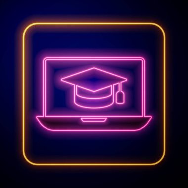 Ekran dizüstü bilgisayarındaki parlak neon derecelendirme başlığı siyah arkaplanda izole edildi. Çevrimiçi öğrenme ya da e-öğrenme kavramı. Vektör