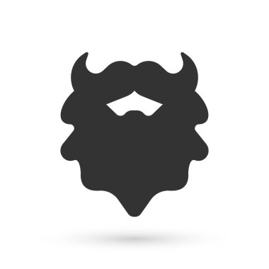 Beyaz arka planda gri bıyık ve sakal ikonu var. Berber dükkanı sembolü. Yüz kılı stili. Vektör