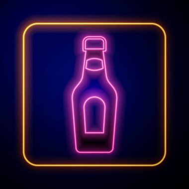 Glowing neon Champagne bottle icon isolated on black background. Merry Christmas and Happy New Year.  Vector