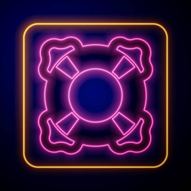 Parlayan neon renkli Lifebuoy simgesi siyah arkaplanda izole edildi. Can simidi sembolü. Vektör