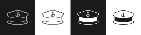 Установите Значок Капитана Черно Белом Фоне Вектор — стоковый вектор