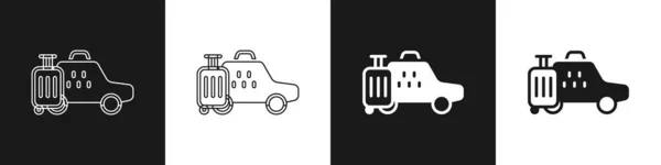 Встановити Піктограму Автомобіля Таксі Ізольовано Чорно Білому Тлі Векторні — стоковий вектор