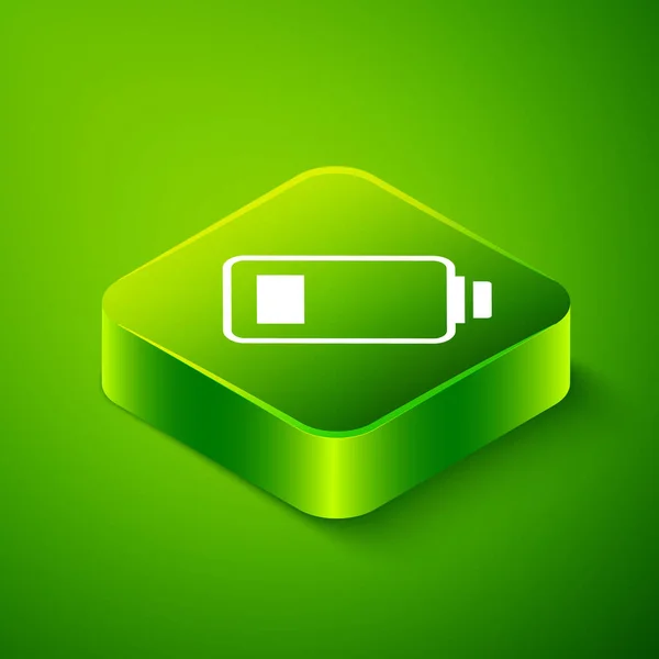 緑色の背景に絶縁された等価バッテリ充電レベルインジケータアイコン 緑の四角形のボタン ベクトル — ストックベクタ