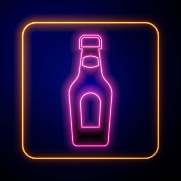 Glowing Neon Champagne Bottle Icon Isolated Black Background Merry Christmas - Stok Vektor