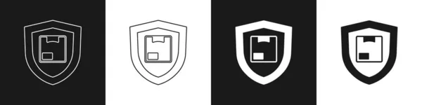 Conjunto Seguridad Entrega Con Icono Escudo Aislado Fondo Blanco Negro — Archivo Imágenes Vectoriales