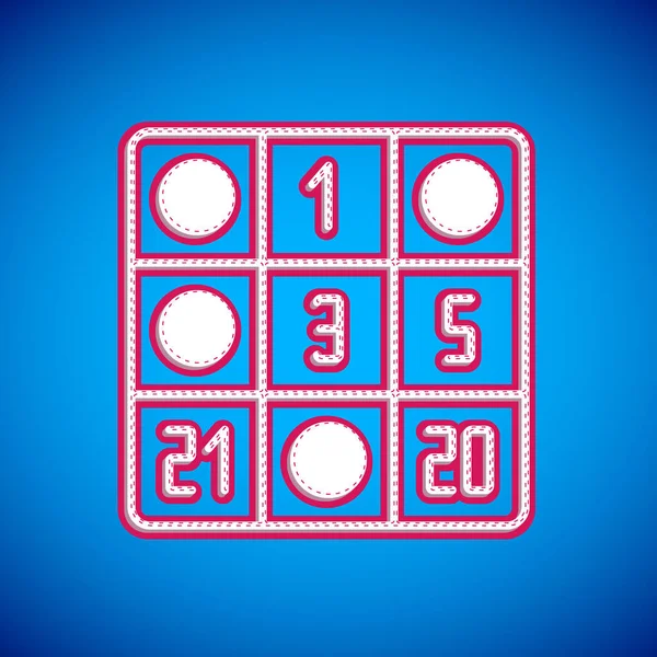 Λευκή Κάρτα Bingo Εικονίδιο Τυχερών Αριθμών Που Απομονώνεται Μπλε Φόντο — Διανυσματικό Αρχείο