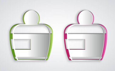 Kağıt kesiği kremi ya da losyon kozmetik tüp simgesi gri arkaplanda izole edilmiş. Kadınlar için vücut bakım ürünleri. Kağıt sanatı tarzı. Vektör