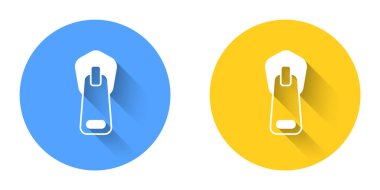 Uzun gölgeli beyaz fermuar simgesi izole edildi. Çember düğmesi. Vektör