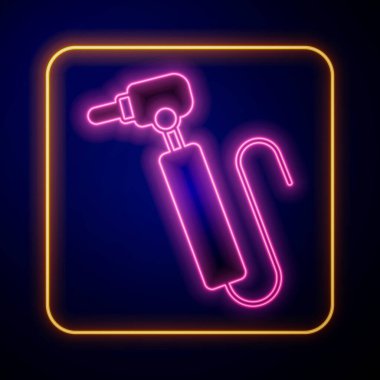 Parlayan neon dişli matkap simgesi siyah arkaplanda izole edildi. Delme ve öğütme aletleri için el işi. Vektör