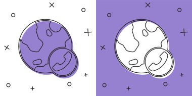 Beyaz ve mor arkaplanda görüntülü sohbet konferansı simgesini ayır. Çevrimiçi iş görüşmesi formu. Uzak proje yönetimi. Vektör