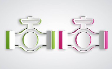 Kağıt kesiği yağ borusu ve gri arka planda kapakçık simgesi var. Kağıt sanatı tarzı. Vektör