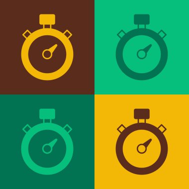 Pop Art Stopwatch simgesi renk arkaplanında izole edildi. Zaman göstergesi. Kronometre işareti. Vektör