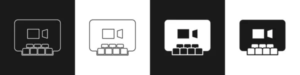 Встановити Піктограму Конференції Відео Чату Ізольовано Чорно Білому Тлі Онлайн — стоковий вектор