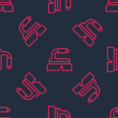 Simgeyi temizlemek için kırmızı çizgi fırçası siyah arkaplanda izole edilmiş pürüzsüz desen. Temizlik hizmeti konsepti. Vektör