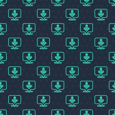 Yeşil çizgi Anchor simgesi mavi arkaplandaki kusursuz deseni izole etti. Vektör