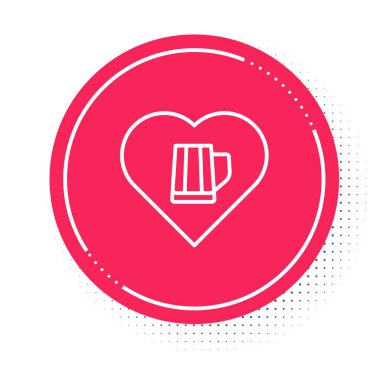 Beyaz arkaplanda izole edilmiş bira ikonu dolu beyaz çizgi kalp. Kırmızı daire düğmesi. Vektör