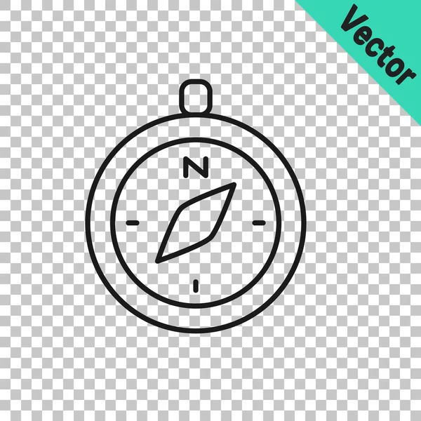 Schwarze Linie Kompass Symbol Isoliert Auf Transparentem Hintergrund Windrose Navigationssymbol — Stockvektor