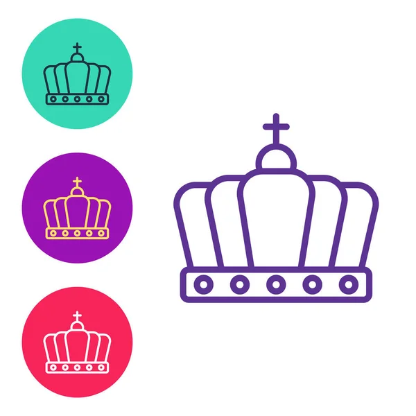 Set Line King Crown Icon Isolated White Background Set Icons — Stock Vector