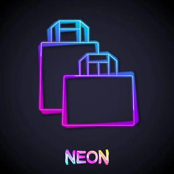 Gloeiende Neon Lijn Papieren Boodschappentas Pictogram Geïsoleerd Zwarte Achtergrond Pakketbord — Stockvector