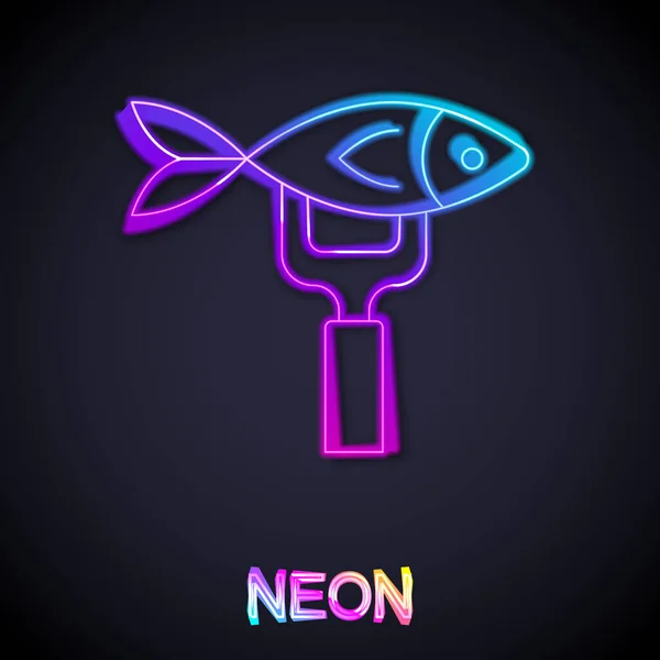 Žhnoucí Neonová Čára Ikona Sušených Ryb Izolovaná Černém Pozadí Vektor — Stockový vektor