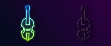 Parlayan neon hattı keman simgesi siyah arkaplanda izole edildi. Müzik aleti. Vektör.