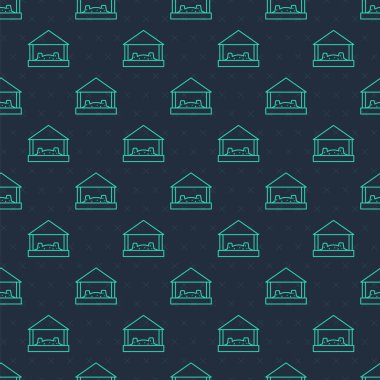 Kum ve şemsiye ikonu olan çocuklar için yeşil çizgi Sandbox mavi arka planda izole edilmiş pürüzsüz desen. Vektör.