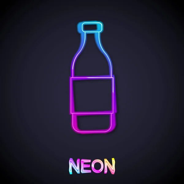 Glödande Neon Line Flaska Vin Ikon Isolerad Svart Bakgrund Vektor — Stock vektor